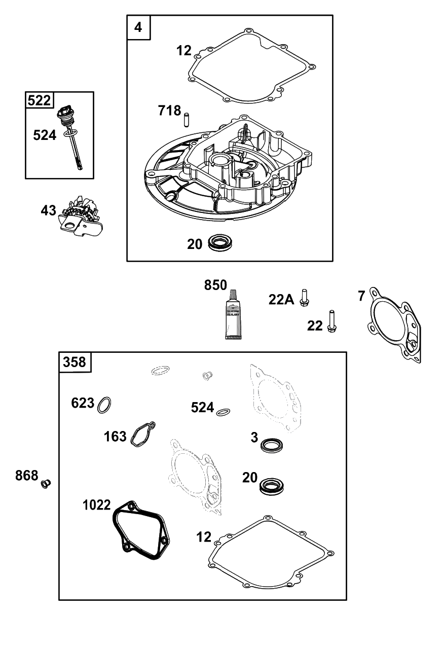 Crankcase Cover/Sump And Lubrication Group Diagram and Parts List for  Briggs and Stratton Engine